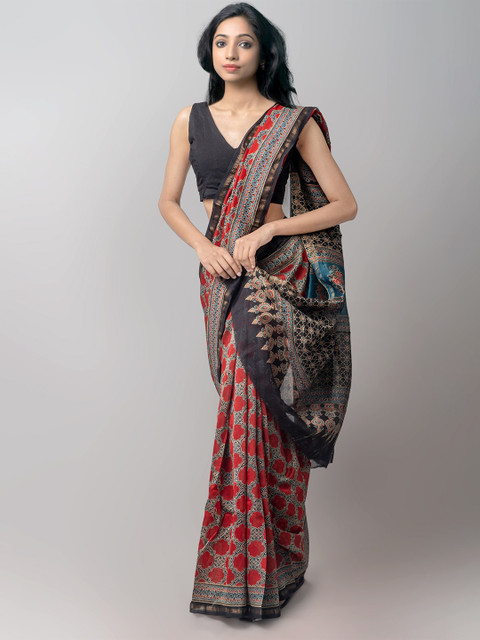 

Unnati Silks Red & Blue Mulmul Cotton Zari Patola Saree