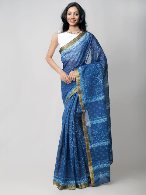 

Unnati Silks Blue & White Dabu Pure Cotton Dabu Saree