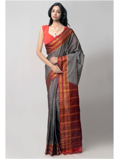 

Unnati Silks Grey & Maroon Woven Design Zari Narayan Peth Saree