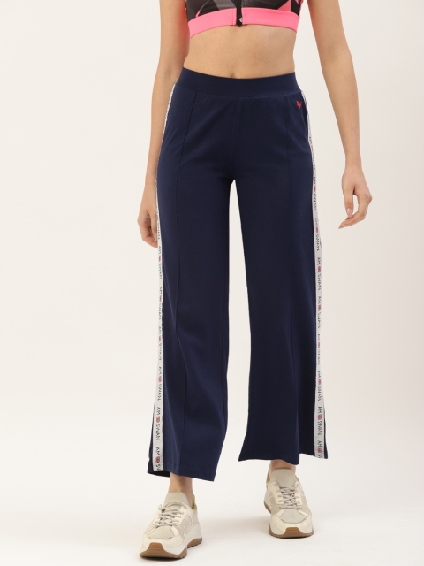 

AM SWAN Women Navy Blue & White Side Striped Track Pants