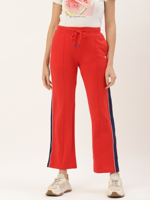 

AM SWAN Women Red & Navy Blue Side Striped Track Pants
