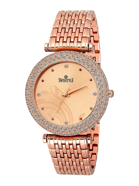 

SWISSTYLE Rose Gold-Toned Embellished Dial & Bracelet Style Analogue Watch SS-LR075