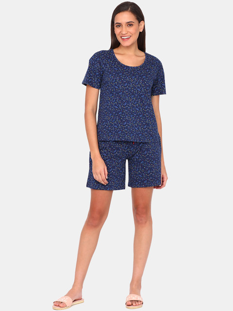 

Zivame Women Blue & Green Printed Cotton Night suit