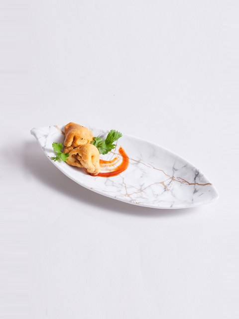 

Home Centre White & Gold-Toned Printed Leaf Platter
