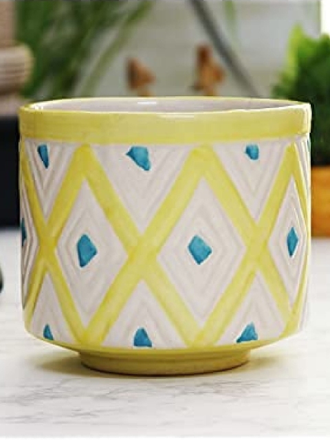 

Leafy Tales Yellow & White Printed Planters