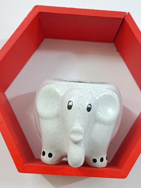 

Leafy Tales Off White Solid Elephant Shape Ceramic Planter