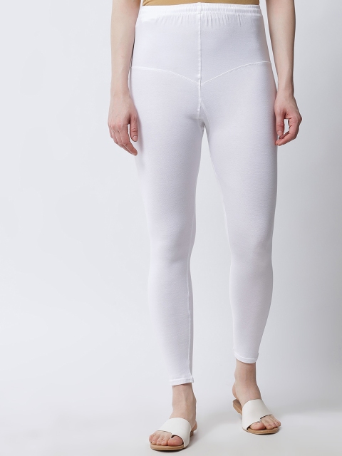 

MARC LOUIS Women White Solid Cotton Ankle Length Leggings