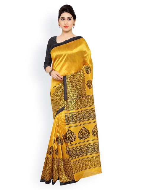 

Vaamsi Mustard Yellow Checked Art Silk Printed Saree