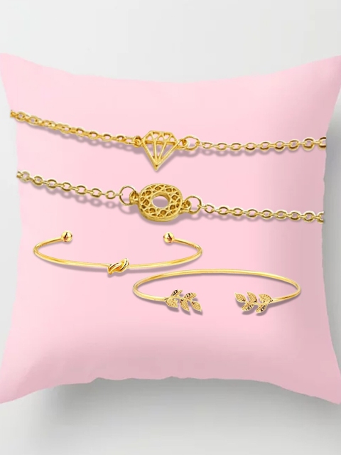 

LYKKEIN Women Set Of 4 Gold-Toned Gold-Plated Cuff Bracelet