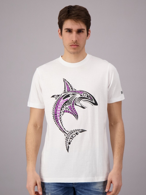 

FREESOUL Men White & Black Printed Pure Cotton T-shirt