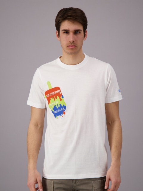 

FREESOUL Men White & Green Printed Pure Cotton T-shirt
