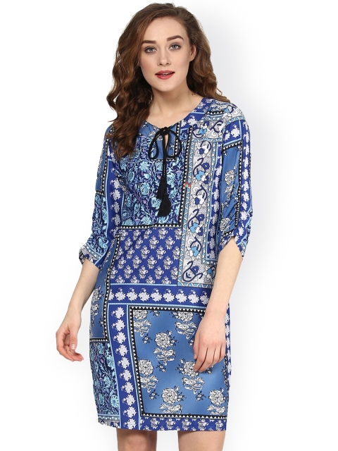 

SASSAFRAS Women Blue Printed Sheath Dress