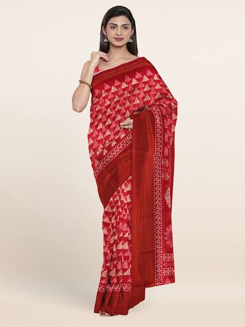 

Pothys Red & Off White Printed Saree
