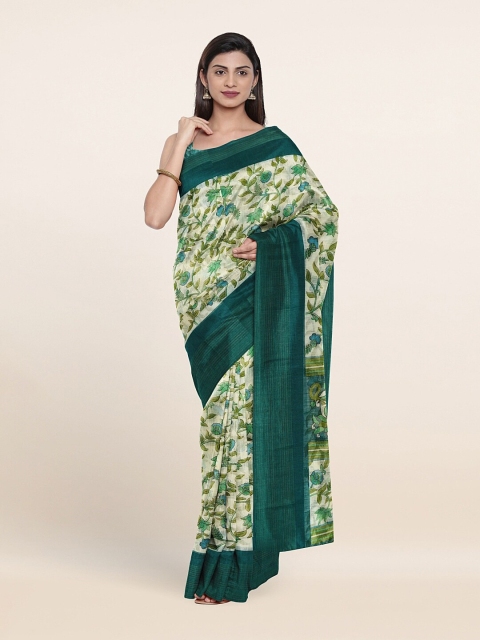 

Pothys Cream-Coloured & Green Floral Saree