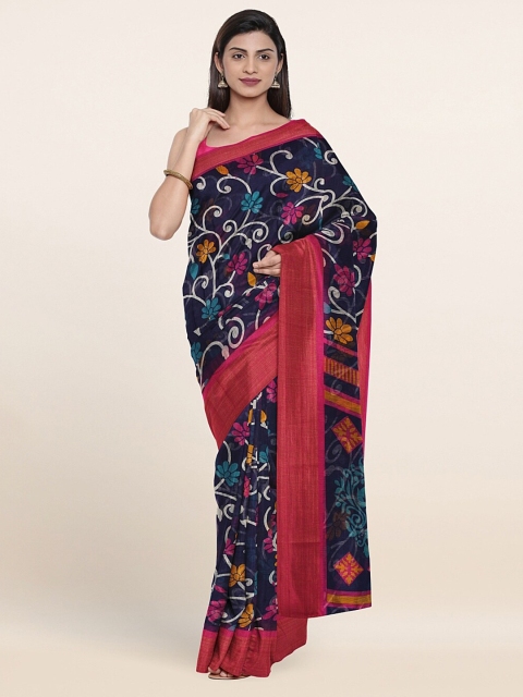 

Pothys Navy Blue & Red Floral Printed Saree
