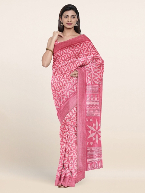 

Pothys Pink & White Geometric Printed Saree