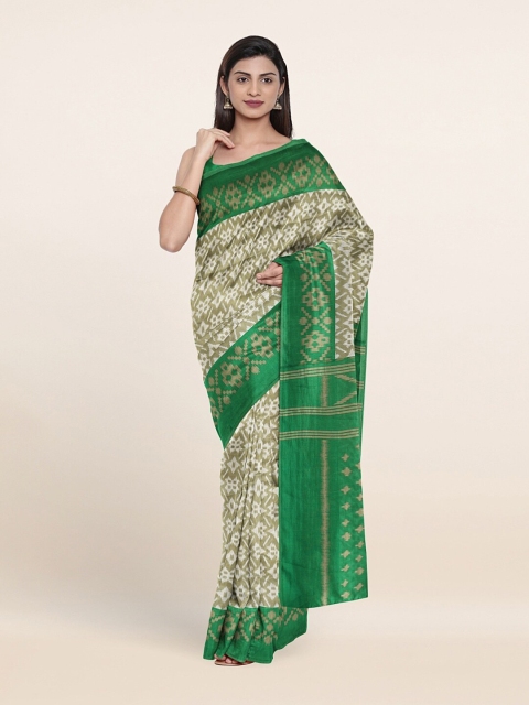 

Pothys Green & White Printed Cotton Blend Saree