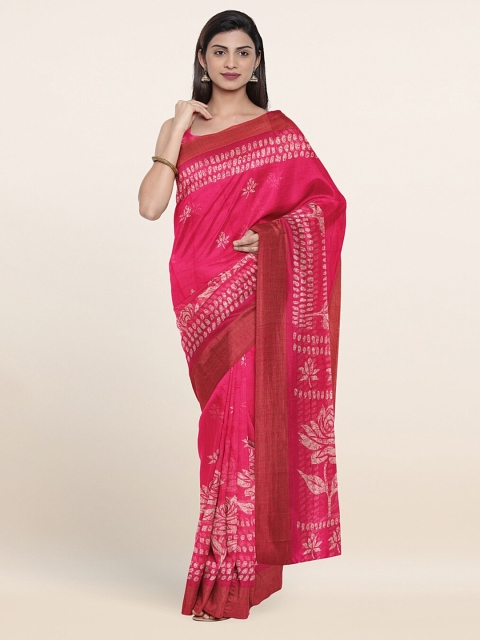 

Pothys Pink & Gold-Toned Floral Saree