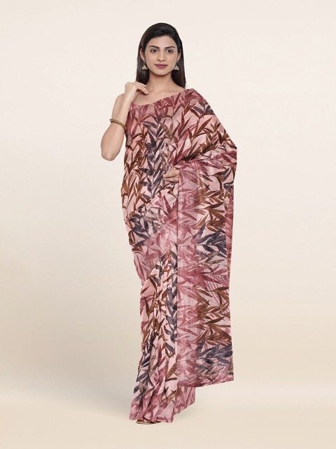 

Pothys Pink & Brown Cotton Blend Floral Saree