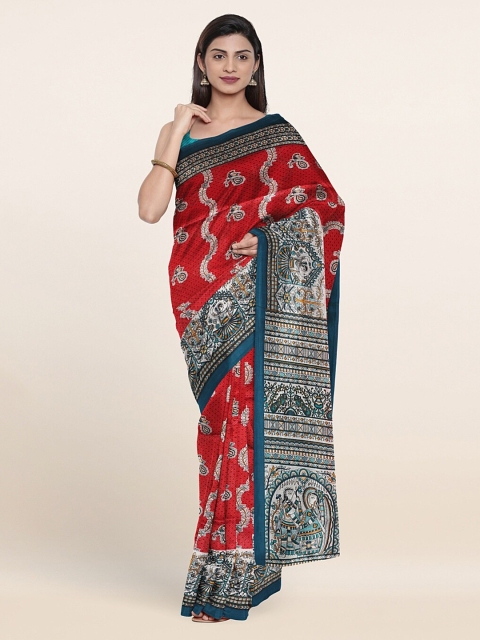 

Pothys Red & Blue Ethnic Motifs Printed Saree