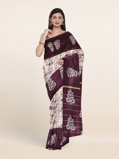 

Pothys Cream-Coloured & Purple Ethnic Motifs Printed Saree