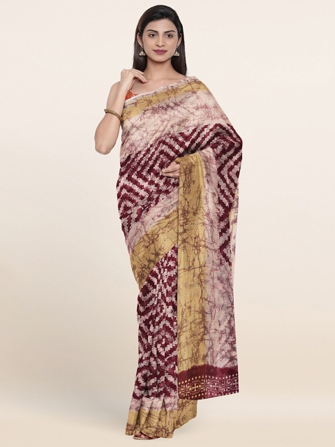 

Pothys Purple & Beige Geometric Printed Zari Saree, Burgundy