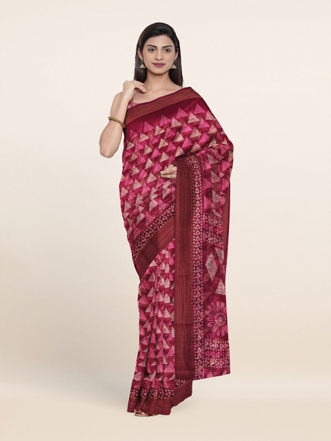

Pothys Burgundy & Pink Geometric Printed Saree
