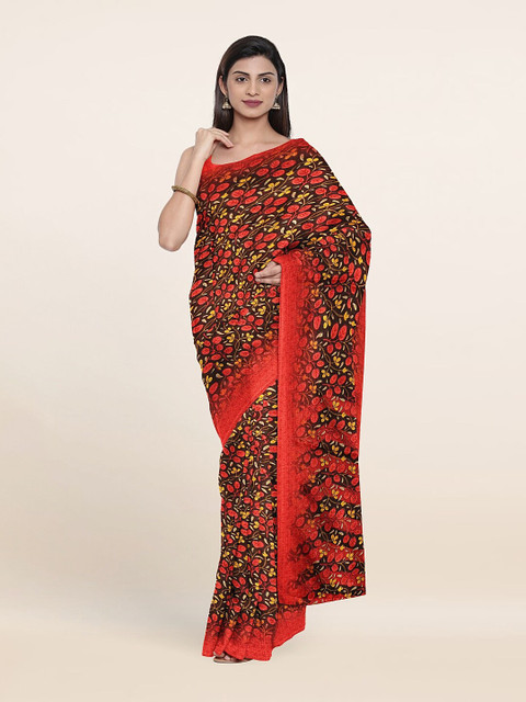 

Pothys Women Brown & Red Floral Printed Cotton Blend Sarees