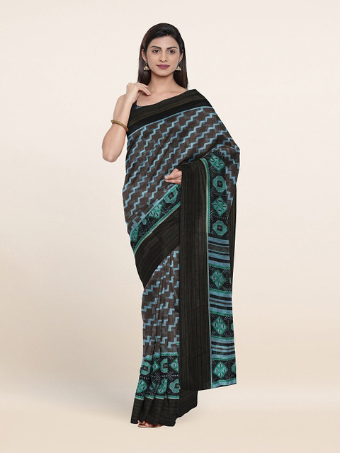 

Pothys Grey & Blue Geometric Printed Zari Saree