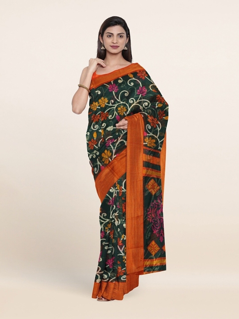 

Pothys Green & Mustard Floral Printed Cotton Blend Saree