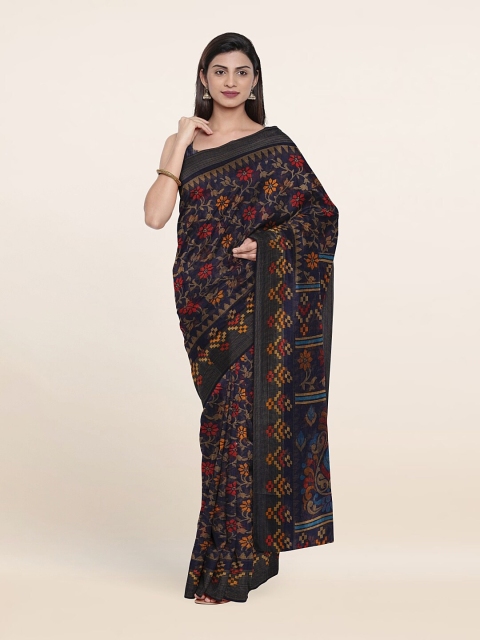 

Pothys Blue & Orange Floral Printed Zari Saree