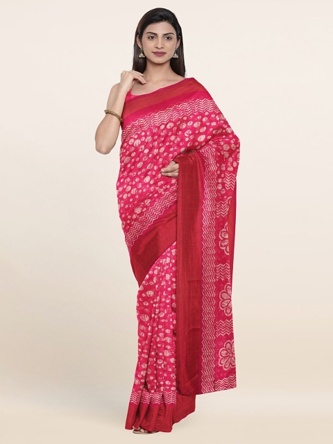 

Pothys Pink & White Zari Printed Cotton Blend Saree