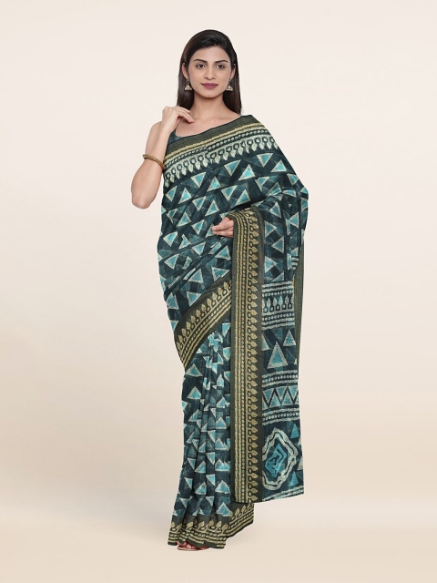 

Pothys Blue & Gold-Toned Geometric Printed Cotton Blend Saree