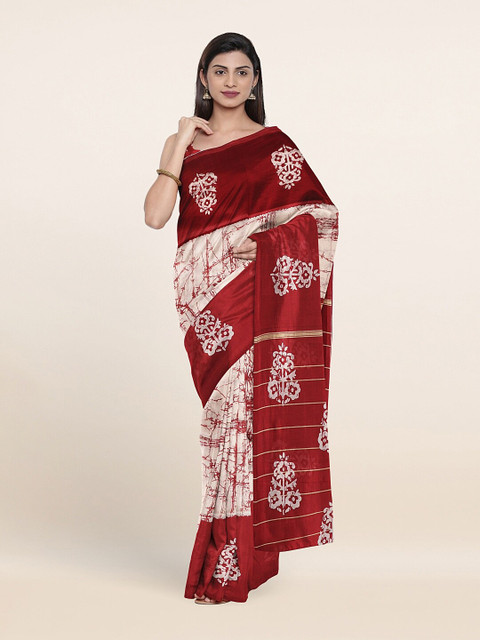 

Pothys Cream-Coloured & Cream-Coloured Printed Saree