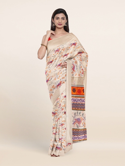 

Pothys Cream-Coloured & Purple Saree