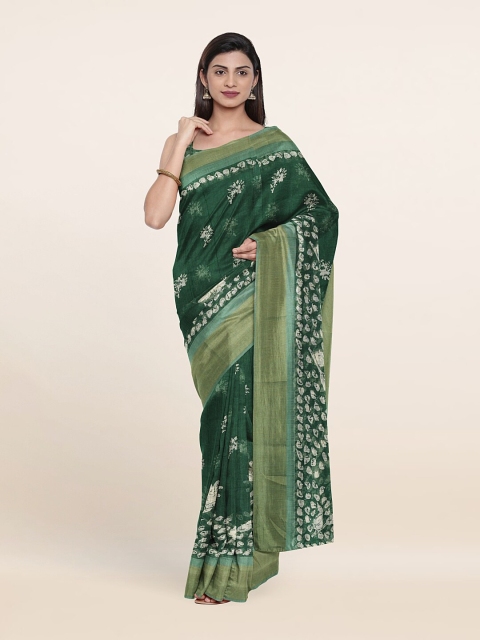 

Pothys Green & Gold-Toned Floral Zari Saree