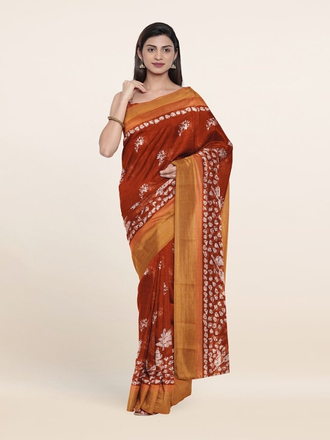 

Pothys Brown & White Ethnic Motifs Printed Zari Saree