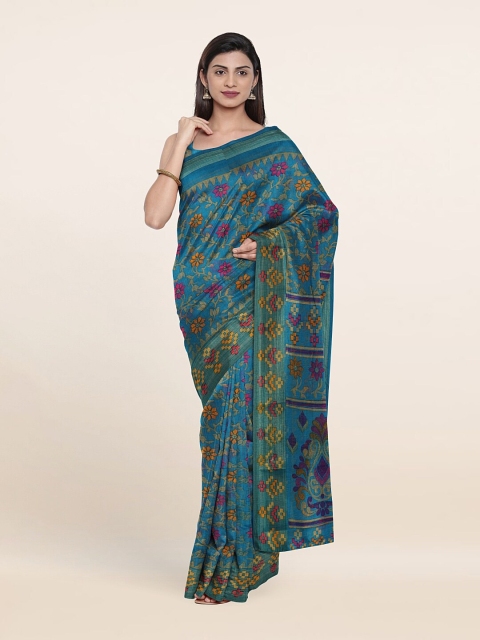

Pothys Blue & Magenta Floral Printed Zari Saree