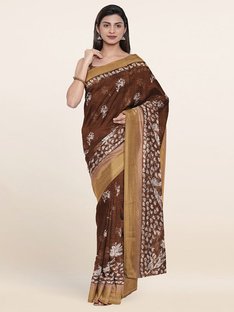 

Pothys Brown & White Floral Printed Zari Saree