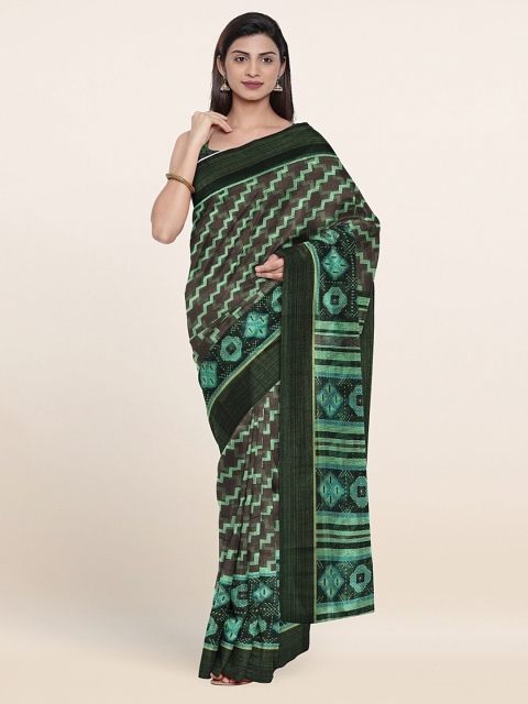 

Pothys Grey & Green Striped Zari Saree