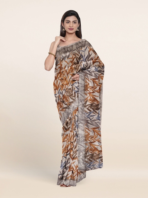 

Pothys Beige & Grey Floral Printed Saree