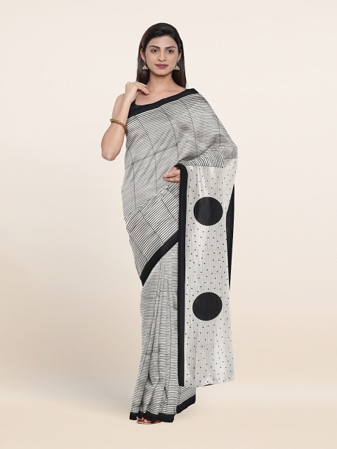 

Pothys Off White & Black Striped Saree