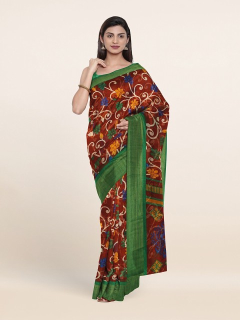 

Pothys Brown & Green Floral Printed Cotton Blend Saree