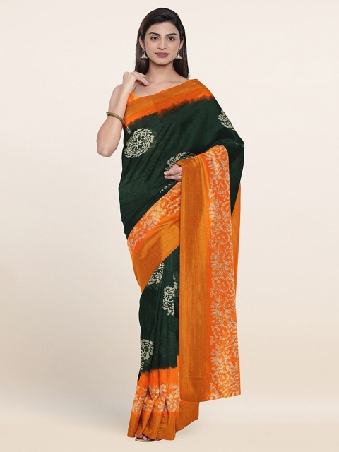 

Pothys Green & Orange Ethnic Motifs Zari Saree