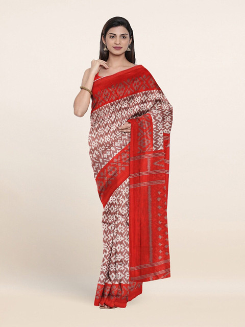 

Pothys Mauve & & Red Geometric Printed Cotton Blend Sarees