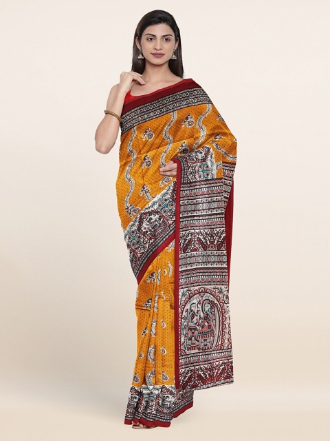 

Pothys Mustard & Red Ethnic Motifs Printed Saree