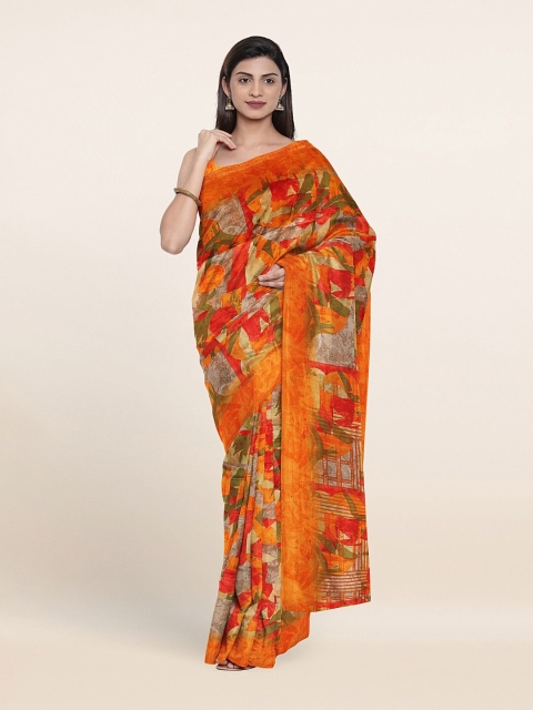 

Pothys Orange & Green Abstract Printed Saree