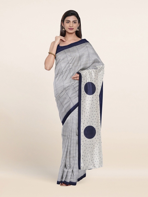 

Pothys Off White & Navy Blue Geometric Printed Saree