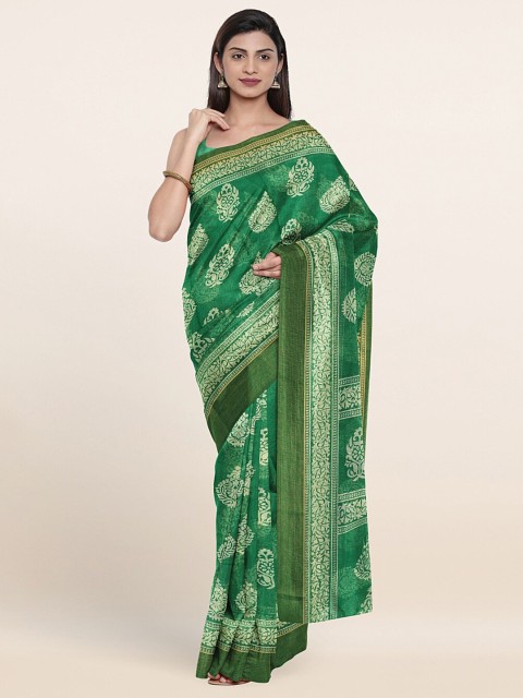 

Pothys Green & White Ethnic Motifs Printed Cotton Blend Sarees