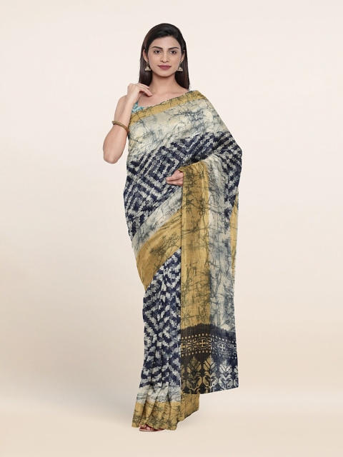 

Pothys Blue & Mustard Abstract Printed Cotton Blend Saree